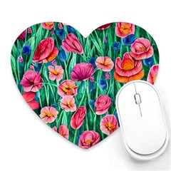 Blossom-filled Watercolor Flowers Heart Mousepad by GardenOfOphir