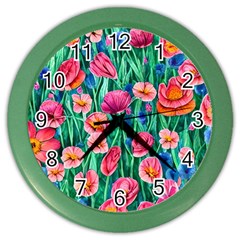 Blossom-filled Watercolor Flowers Color Wall Clock by GardenOfOphir