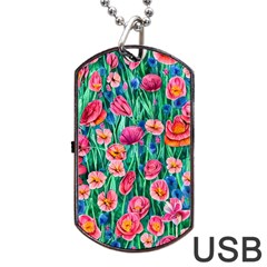 Blossom-filled Watercolor Flowers Dog Tag Usb Flash (two Sides) by GardenOfOphir