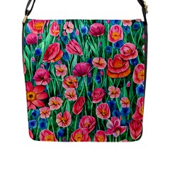 Blossom-filled Watercolor Flowers Flap Closure Messenger Bag (l) by GardenOfOphir