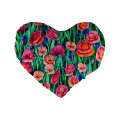 Blossom-filled Watercolor Flowers Standard 16  Premium Flano Heart Shape Cushions by GardenOfOphir