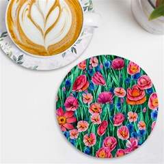 Blossom-filled Watercolor Flowers Uv Print Round Tile Coaster by GardenOfOphir