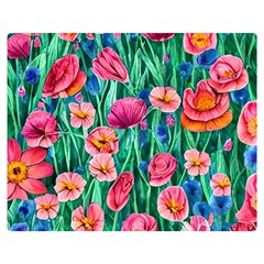 Blossom-filled Watercolor Flowers One Side Premium Plush Fleece Blanket (medium)