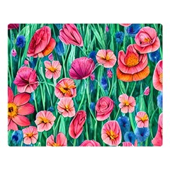 Blossom-filled Watercolor Flowers One Side Premium Plush Fleece Blanket (large) by GardenOfOphir