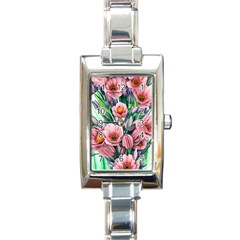 Azure Watercolor Flowers Rectangle Italian Charm Watch by GardenOfOphir