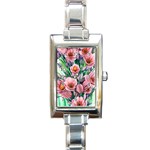 Azure Watercolor Flowers Rectangle Italian Charm Watch Front