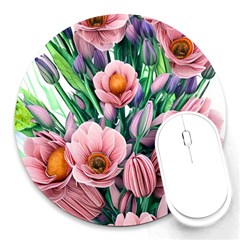 Azure Watercolor Flowers Round Mousepad by GardenOfOphir