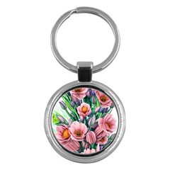 Azure Watercolor Flowers Key Chain (round) by GardenOfOphir