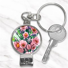 Azure Watercolor Flowers Nail Clippers Key Chain