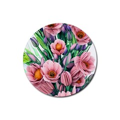 Azure Watercolor Flowers Rubber Coaster (round) by GardenOfOphir