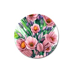 Azure Watercolor Flowers Magnet 3  (round) by GardenOfOphir