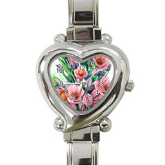 Azure Watercolor Flowers Heart Italian Charm Watch by GardenOfOphir