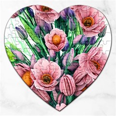 Azure Watercolor Flowers Jigsaw Puzzle (heart) by GardenOfOphir