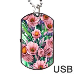 Azure Watercolor Flowers Dog Tag Usb Flash (one Side) by GardenOfOphir