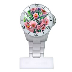 Azure Watercolor Flowers Plastic Nurses Watch by GardenOfOphir