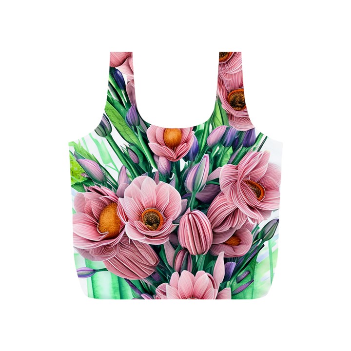 Azure Watercolor Flowers Full Print Recycle Bag (S)