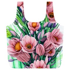 Azure Watercolor Flowers Full Print Recycle Bag (xl) by GardenOfOphir