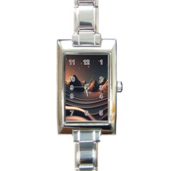 Ai Generated Swirl Space Design Fractal Light Art Rectangle Italian Charm Watch by Ravend