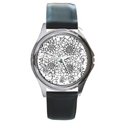 Flowers Template Line Art Pattern Coloring Page Round Metal Watch by Ravend