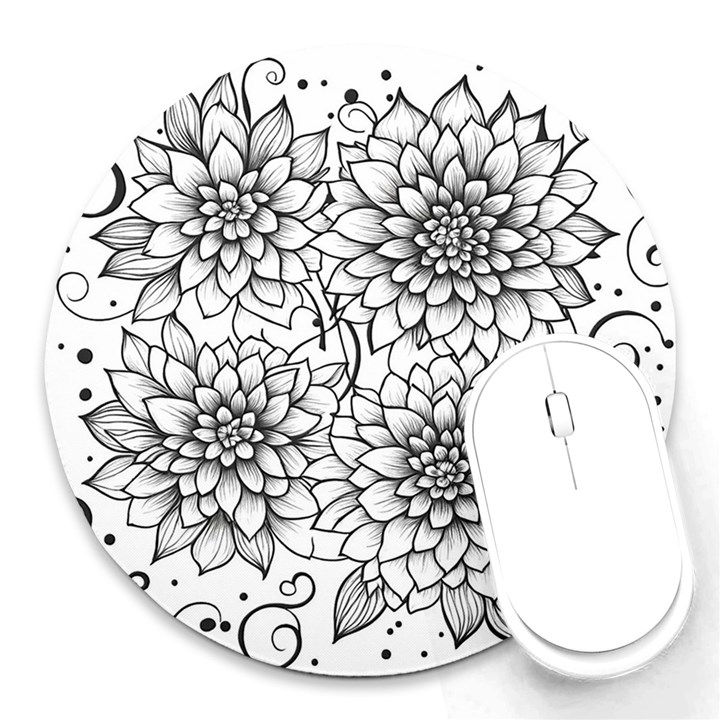 Flowers Template Line Art Pattern Coloring Page Round Mousepad