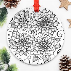 Flowers Template Line Art Pattern Coloring Page Ornament (round) by Ravend