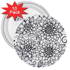 Flowers Template Line Art Pattern Coloring Page 3  Buttons (10 Pack)  by Ravend