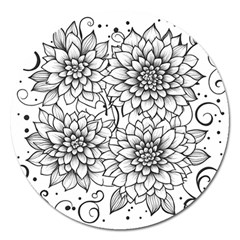 Flowers Template Line Art Pattern Coloring Page Magnet 5  (round) by Ravend