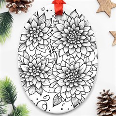 Flowers Template Line Art Pattern Coloring Page Oval Ornament (two Sides) by Ravend