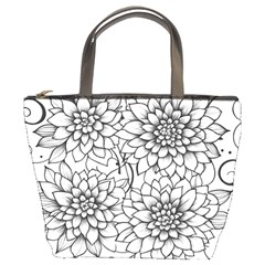 Flowers Template Line Art Pattern Coloring Page Bucket Bag by Ravend