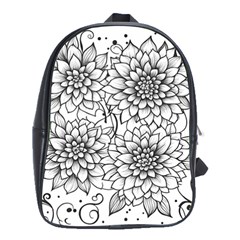 Flowers Template Line Art Pattern Coloring Page School Bag (large) by Ravend