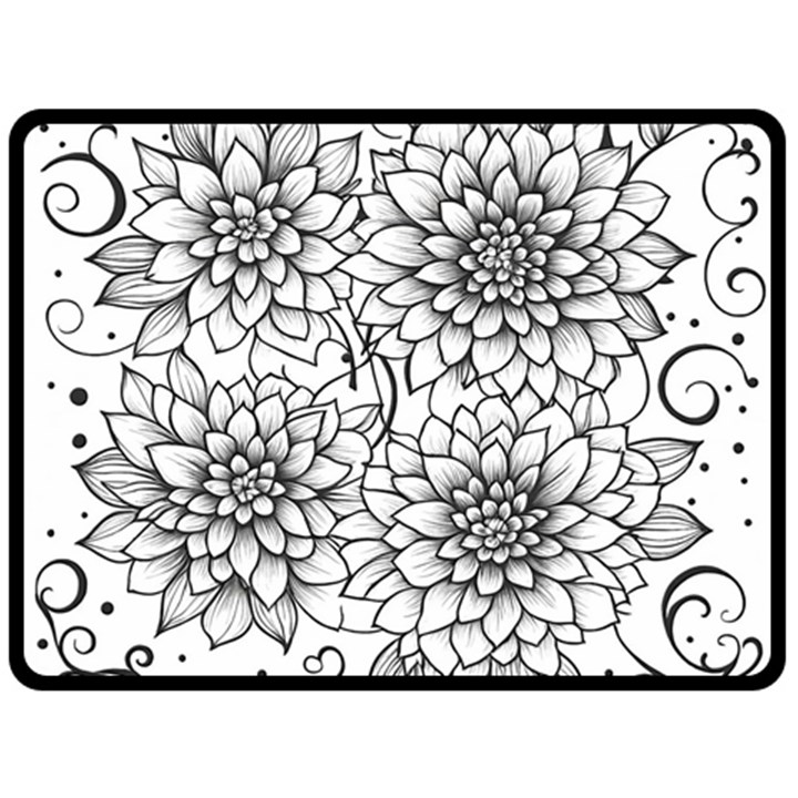 Flowers Template Line Art Pattern Coloring Page One Side Fleece Blanket (Large)