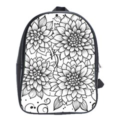 Flowers Template Line Art Pattern Coloring Page School Bag (xl) by Ravend