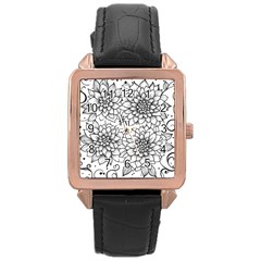 Flowers Template Line Art Pattern Coloring Page Rose Gold Leather Watch  by Ravend