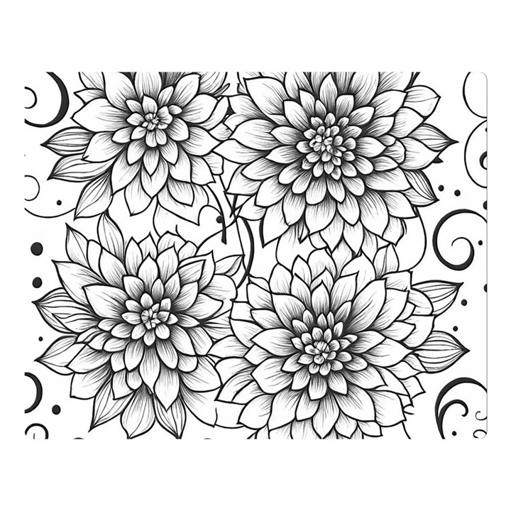 Flowers Template Line Art Pattern Coloring Page Premium Plush Fleece Blanket (Large)