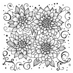 Flowers Template Line Art Pattern Coloring Page Wooden Puzzle Square by Ravend