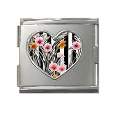 Assorted Watercolor Flowers Mega Link Heart Italian Charm (18mm)