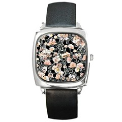 Vibrant And Alive Watercolor Flowers Square Metal Watch by GardenOfOphir