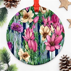 Big And Bright Watercolor Flowers Ornament (round) by GardenOfOphir