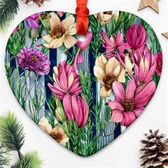 Big And Bright Watercolor Flowers Ornament (heart)