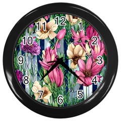 Big And Bright Watercolor Flowers Wall Clock (black) by GardenOfOphir