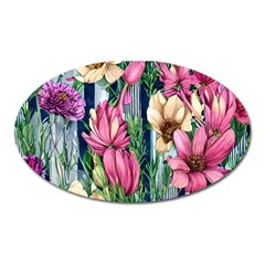 Big And Bright Watercolor Flowers Oval Magnet by GardenOfOphir