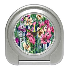 Big And Bright Watercolor Flowers Travel Alarm Clock by GardenOfOphir