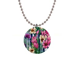 Big And Bright Watercolor Flowers 1  Button Necklace by GardenOfOphir