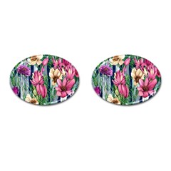 Big And Bright Watercolor Flowers Cufflinks (oval)