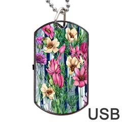 Big And Bright Watercolor Flowers Dog Tag Usb Flash (two Sides) by GardenOfOphir