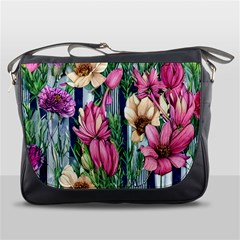 Big And Bright Watercolor Flowers Messenger Bag by GardenOfOphir