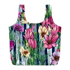 Big And Bright Watercolor Flowers Full Print Recycle Bag (l) by GardenOfOphir