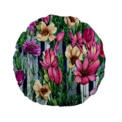 Big And Bright Watercolor Flowers Standard 15  Premium Flano Round Cushions by GardenOfOphir