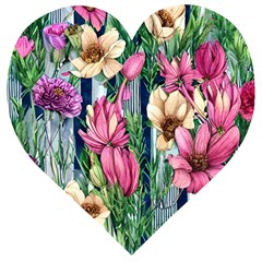 Big And Bright Watercolor Flowers Wooden Puzzle Heart by GardenOfOphir