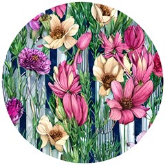 Big And Bright Watercolor Flowers Wooden Puzzle Round by GardenOfOphir